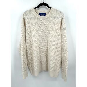 AELFRIC EDEN Men's White Cream Cable Knit Crew Neck Grandpa Sweater Size Large